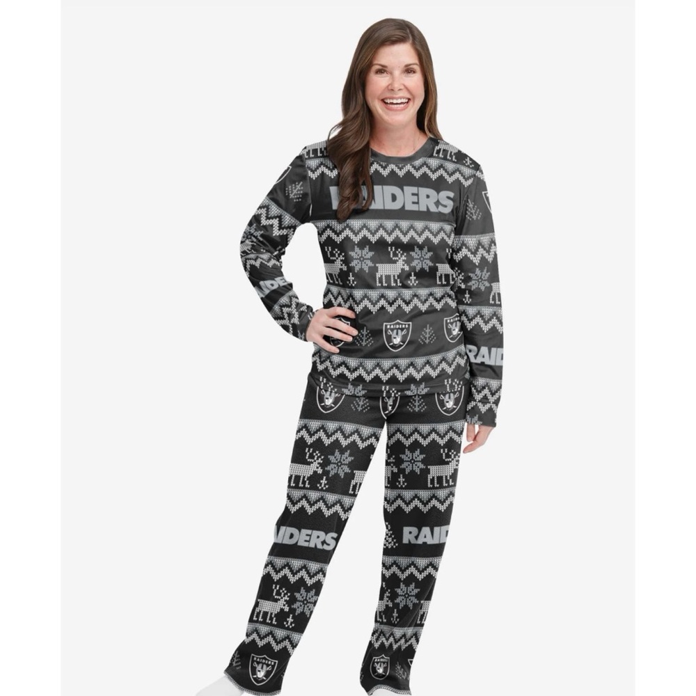 FOCO NFL Raiders Team Ugly Pattern Matching Pajamas sz Large